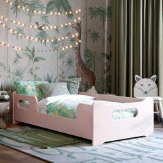 Imagem de Cama Infantil Montessoriana Encanto com Proteção Lateral para Quarto de Criança Rosa