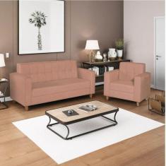 Imagem de Kit Sofá 180 cm e Poltrona em Suede Dallas Maranata Estofados Rose