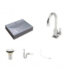 Imagem de Kit Cuba RT49 com Torneira Luxo 1195 Metal e Válvula 1 Polegada e Sifão Pvc e Flexível Compace 