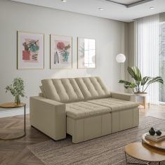 Imagem de Sofá Cama Retrátil e Reclinável 3 Lugares 200cm em Veludo com Molas e Braço Reto Palmeira Cabecasa M Bege