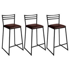 Imagem de Conjunto de 3 Banquetas Alta Lisboa de Aço de Carbono - Acesse Móveis,