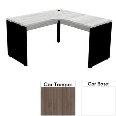 Mesa de Escritório em L Pé Painel PE25 em MDP 145 x 145 x 60 cm Cor Walnut e Base Branca
