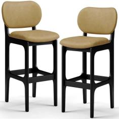 Kit 2 Banquetas Alta Bar Cozinha Sala Jantar Fixa Betta L02 Preto mate