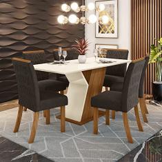 Conjunto Sala de Jantar Mesa 1.600mm Tampo MDF 6 Cadeiras Zuri Casa 812