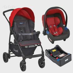 Carrinho De Bebê Ecco Cinza/vermelho + Bebê Conforto Touring X + Base - Burigotto