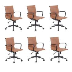 Conjunto 6 Cadeiras de Escritório Presidente Sevilha Baixa com Base Office aço preto Rivatti Marrom