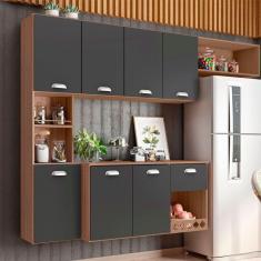 Cozinha Compacta Suspensa 7 Portas Poliman Carvalho/Grafite