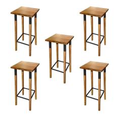 Kit 5 Banquetas Bistro Industrial Colors Ferro E Madeira Maciça - Preta Preto