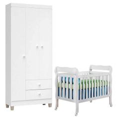 Berço Americano Lila E Guarda Roupa Ternura Baby 3 Portas Branco Brilho - Incorplac
