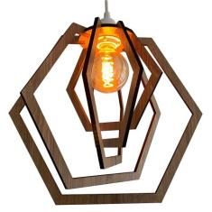 Lustre Luminária Pendente Madeira Sala Quarto Cozinha Balcão Hexágono 