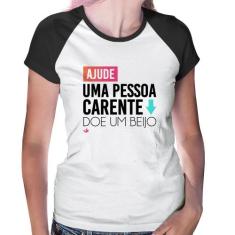 Baby Look Raglan Doe um beijo - Foca na Moda, Branco, Preto, G
