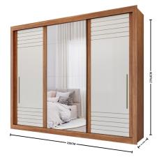 Guarda Roupa Casal com Espelho 3 Portas de Correr 100 MDF Vitória Panan - Cinamomo/Off White