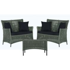 2 Sofá Área e Mesa Igapó Alumínio Pintura Preta Corda Náutica Estofado Impermeável Almofada 12 Trama