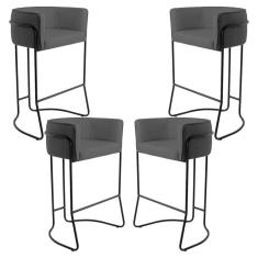 Kit 04 Banquetas Fixa Preto Corano Cinza C-03