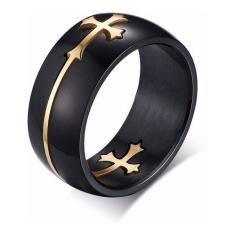 Anel Aliança Titânio Preto Crucifixo Dourado - Judith Joias, 21