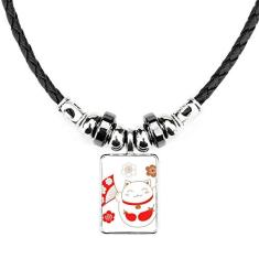 DIYthinker Colar de cobre com flor de gato Lucky Fortune Japão joia Torque pingente de corda de couro