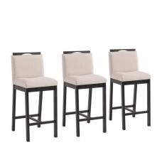 Conjunto 3 Banquetas Estofadas Madeira Maciça Dani Preto Tec Algodão