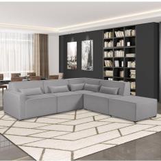 Sofá de Canto 4 Lugares com Puff 284cm Linho Lutz Yescasa Gelo