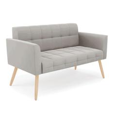 Sofá Namoradeira Elisa Veludo Cinza Pés Palito Natural - D`Rossi