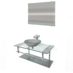 Gabinete de Vidro 80cm Inox com Cuba Redonda Prata