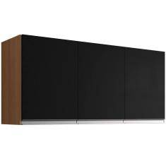 Armário Aéreo Cozinha Adriana 3 Portas 120 Cm Amêndoa-preto