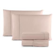 Jogo Roupa de Cama Lençol Casal 4 Peças Ponto Palito Micropercal 400 F