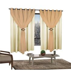 Cortina Corta Luz 3,00m X 1,80m 100% Blackout Com Voil Avelã Para Sala