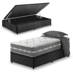 Cama Box Com Baú Solteiro King Preto + Colchão Molas Ensacadas Miami 9