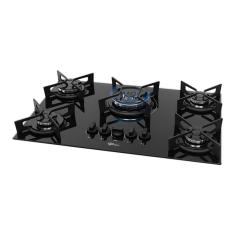 Cooktop a Gás Fischer 5 Bocas Fit Line Tripla Chama Trempe Iron Preto Bivolt