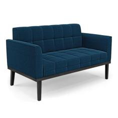 Sofá Namoradeira Base Madeira Fixa Preto Elisa Bouclê Azul D03 - D'ros