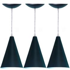 Kit 03 Lustres Pendente Cone em Alumínio - Cor Preto Fosco