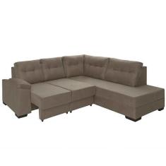 Sofá Canto Retrátil Holanda Suede Pluma Castor - Sofá Casa