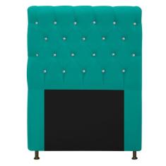 Cabeceira Estofada Cristal 90 Cm Solteiro Com Strass Suede Azul Turquesa - Doce Sonho Móveis