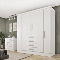 Guarda Roupa Casal com Espelho 6 Portas 4 Gavetas - Arizona - Tcil Móveis - Neve