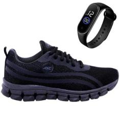 Tênis Masculino Esportivo Para Treino Academia Passeio Conforte Plus + Relógio Led Digital-Masculino