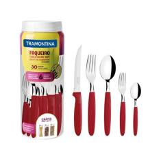 Jogo De Talheres Ipanema Aço Inox 30 Pçs Vermelho Tramontina, Vermelho