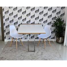 Conjunto de Mesa Dobrável Retrátil 1,40 Branco/noronha Inox + 2 Cadeiras Eiffel - Branca