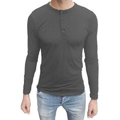 Camiseta Henley Manga Longa tamanho:m;cor:cinza