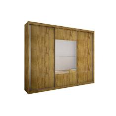 Guarda Roupa Casal 3 Portas de Correr e 4 Gavetas c/ Espelho Arezzo Plus Freijo Cumaru - Novo Horizonte