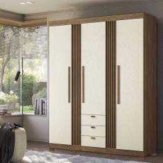 Guarda-roupa Aurora 03 Portas com Pés Jatobá/Areia