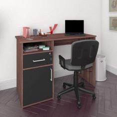 Escrivaninha 1 Porta 1 Gaveta com Chave 1 Nicho Artany Ipê/Preto