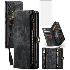 Asuwish Capa de celular para Samsung Galaxy A53 5G 2022 com zíper carteira destacável com protetor de tela de vidro temperado e suporte de cartão flip acessórios para celular Gaxaly A53 G5 Galaxies