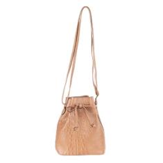 Mini bolsa saco em couro croco Nathy - Bege