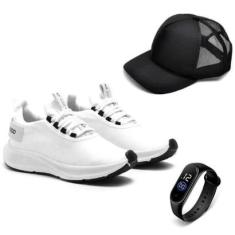 Tenis Masculino Esportivo Academia Caminhada Com Boné e Relógio-Masculino
