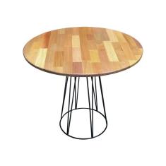 Mesa Logan Cubo Redonda 90 Cm Madeira Maciça E Ferro Marrom