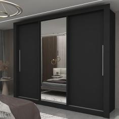 Guarda-roupa Casal 3 Portas 1 Porta Espelhada Milão Yescasa Preto