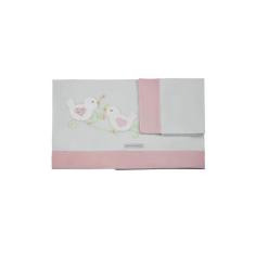 Lençol De Berço 100% Malha 3 Peças Enxoval Menina Passarinho - Casa De