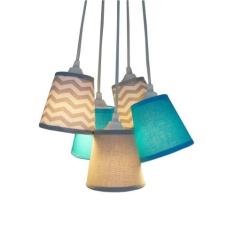 Lustre Pendente Luminária Bebê Tecidos Chevron Cinza e Turquesa - Crie