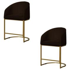 Kit 2 Banco Banqueta Poltrona Mia Base Metal Dourada Veludo - Fina Mob