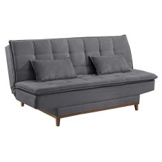 Sofá-Cama Casal 3 Lugares Luna Veludo Base e Pés de Madeira Cinza